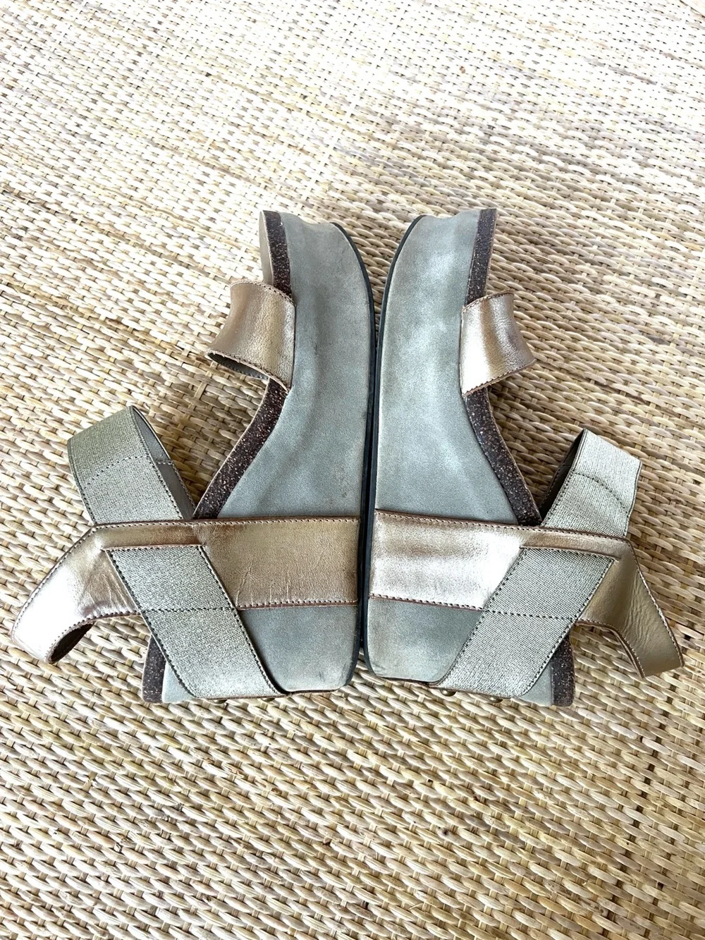 OTBT Bushnell wedge sandal metallic bronze platform sole leather/textile upper 9